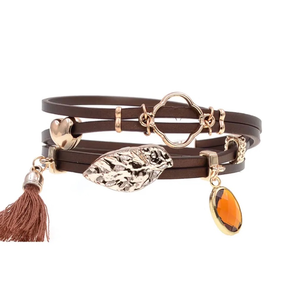 VEGAN Rubber double wrap gemstone bracelet with magnetic closure clasp